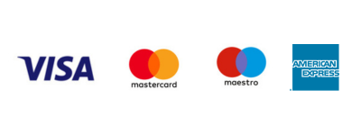 Cards: Visa, Maestro, Mastercard and American Express